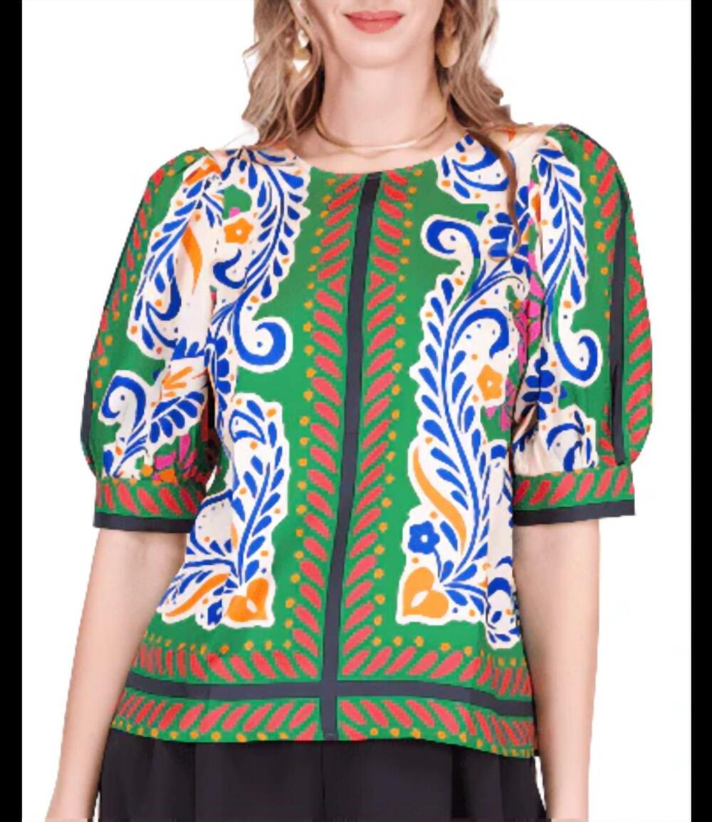 NEW JADE short sleeve top in artistic scarf